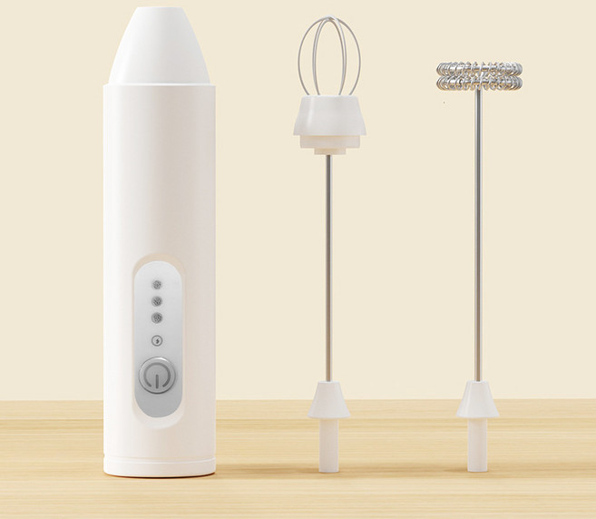 家用電動打泡機多功能奶油咖啡打發器自動奶泡攪拌器手持打蛋器, 1個, 白色:雙頭