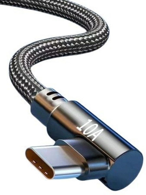 加長Type-C彎頭數據線 適用Type-C手機充電, 1個, USB to C 10A超級快充(蘋果勿選), 黑, 1m