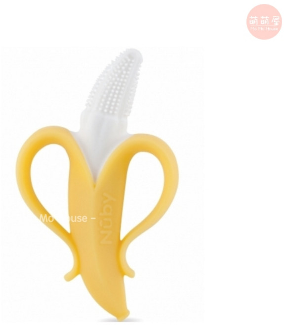 Nuby 香蕉造型固齒器 嬰兒矽膠磨牙棒 360度按摩刷毛 易握設計, 1個