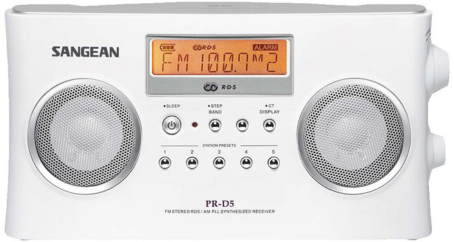 【SANGEAN】二波段數位式時鐘收音機 數位顯示清晰易讀 操作簡單直覺, 白色, PR-D5