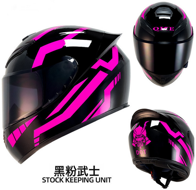 3C/DOT認證冬季摩托車頭盔配藍牙電動機車騎士四季款全盔廠家批發, 黑粉武士(透鏡)