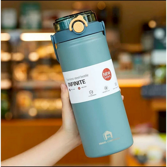 旅伴 316不鏽鋼保溫杯 蔚海藍1200ml 大容量雙飲手提保溫瓶, 1個, 旅伴|蔚海藍1200ml【台灣品牌】, 蔚海藍, 1200ml