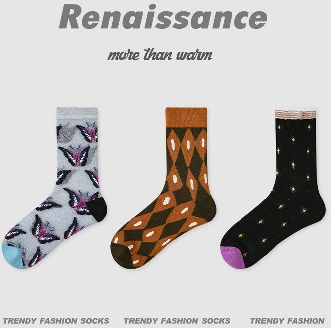 Renaissance 薄款透氣女款精梳棉襪子, R9054星蝶夢影