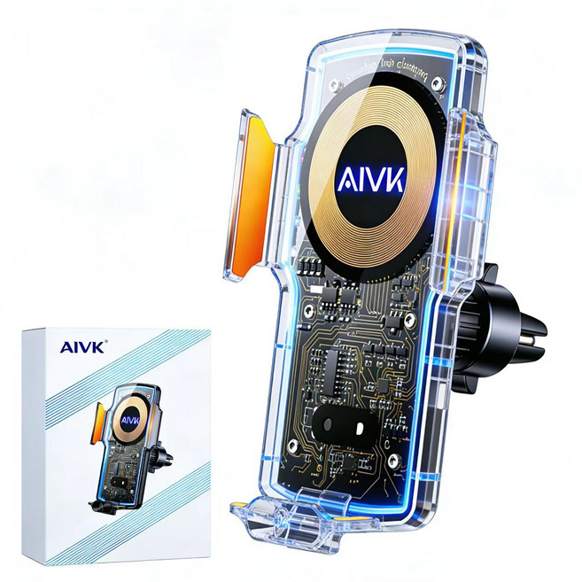AIVK U8 汽車手機架 磁吸無線充電 120W 車載充電器, 透明色【送磁吸頭*2+快充線*1】, 無線充電-車用支架