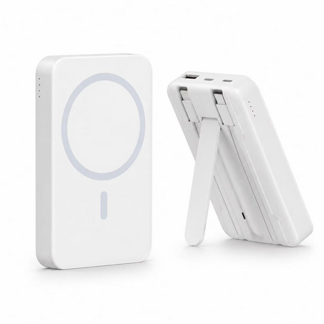 【防爆電芯3C Wh標示】可上飛機 20000mAh 無線磁吸行動電源 移動電源 快充行動充 無線充電 自帶線支架充電寶, 奶油白, K044