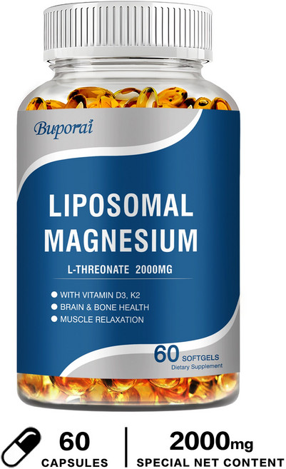 Buporai 脂質體鎂 L-蘇糖酸鎂 2000mg 補充劑 促進腦部與骨骼健康, 60組