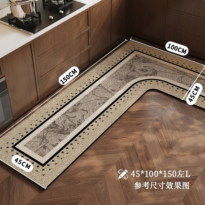 中古廚房地墊家用L型腳墊子可裁剪硅藻泥地墊吸水耐髒吸油防滑墊, 古韻生花-左L