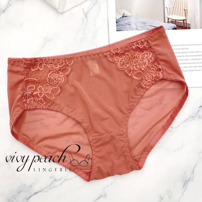Vivy peach 女神款蕾絲三角內褲, 磚紅