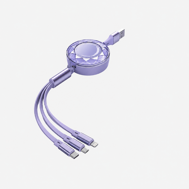 三合一快充伸縮線 66W 適用於 Apple 15-17, 水晶紫, 1個, 115cm