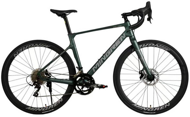 BIKEONE MG20 鎂合金 彎把油壓碟煞18速藍圖R5甩把公路車 貫穿軸設計煞變合一平悍車架(隱藏內走線)競速碟煞, 消黑軍綠, 1個
