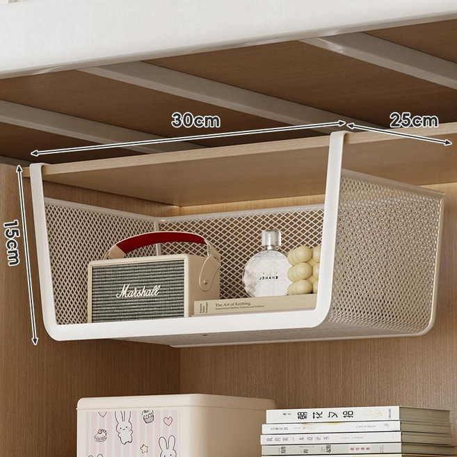 可伸縮桌櫃下掛籃牀邊收納架衣櫃懸掛免打孔置物架, 1個, 奶白色小號 不可伸縮, 奶白色, 不可伸縮
