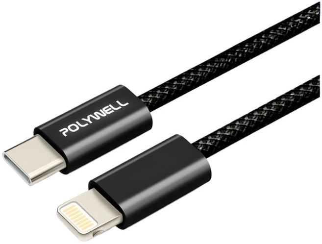 POLYWELL Type-C to Lightning 充電線, C to L 充電線【黑色】, 1個, 2m