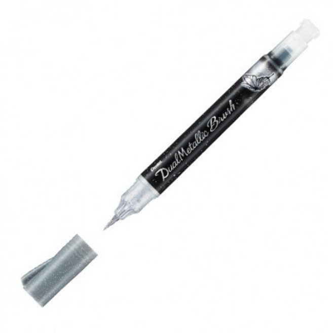 PENTEL 飛龍 XGFH 蝴蝶毛筆 金屬色 水性筆 科學毛筆 抄經筆 模型上色 軟頭, 銀DZ, 1個