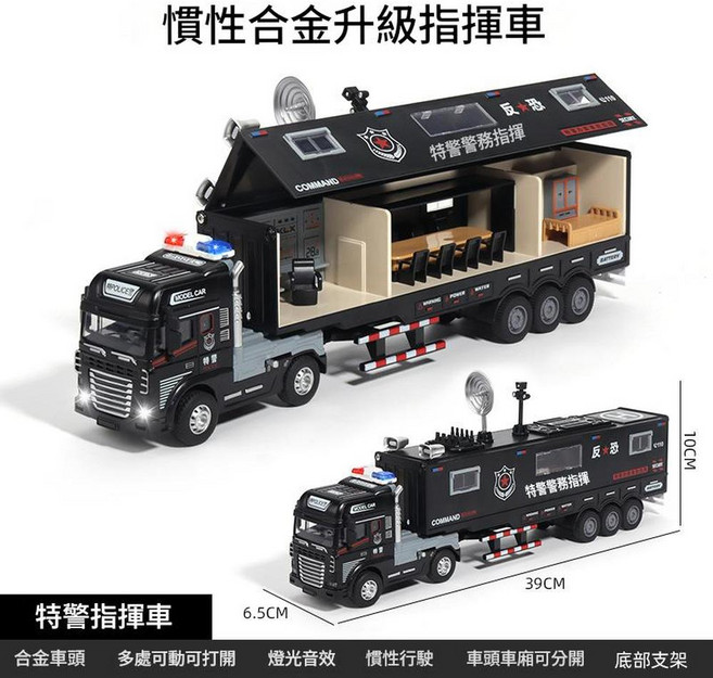 慣性合金升級指揮車 燈光音效 車身可分離, 合金聲光 - 升級版特警指揮車, 1個
