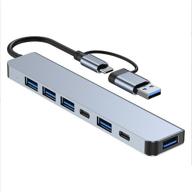 Type-C 7合1擴充埠集線器 USB-C雙接頭 適用於Mac iPad平板和筆電, 銀灰色, 1個