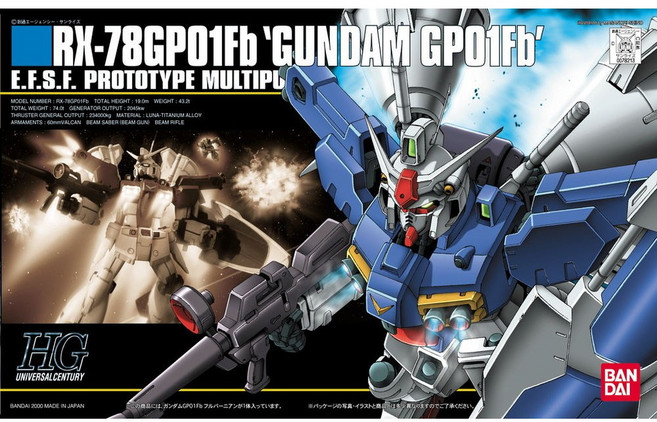 BANDAI HGUC 1/144 RX-78 GP01Fb 全方位推進型 鋼彈試作一號機 鋼普拉模型, 1個