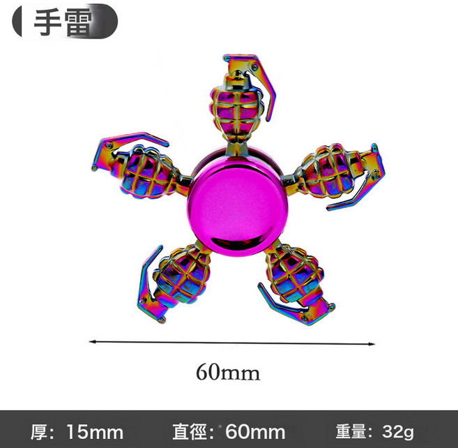 新款合金指尖陀螺減壓玩具Hand Spinner手指陀螺跨境批發地攤玩具, 1個, 炫彩手雷:如圖所示