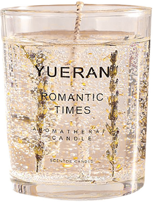 YUERAN ROMANTIC TIMES 香氛果凍蠟燭 含乾燥花 玻璃杯裝, 150g, 1件, 杜松薰衣草