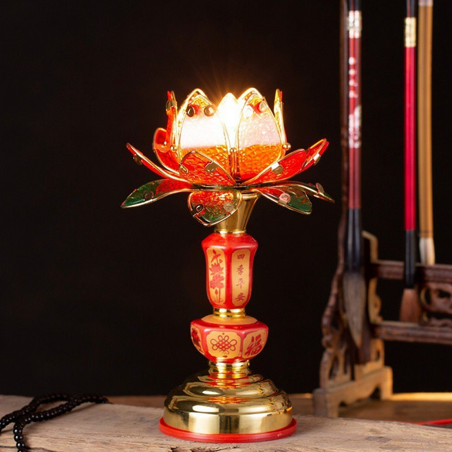 貝貝 電子蠟燭 蓮花燈 宗教佛教用品 長明燈, 2節6角紅珠, 1個