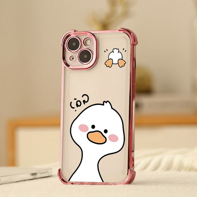 四角電鍍粉色歪頭鴨保護殼 iPhone 11