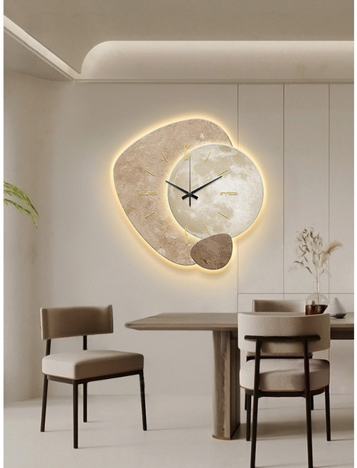 HYLSS 掛鐘 感餐廳 畫鐘錶 客廳, 1個, c款寬50*高50cm+led氛圍燈款電池盒+遙控器+聲控開:如圖