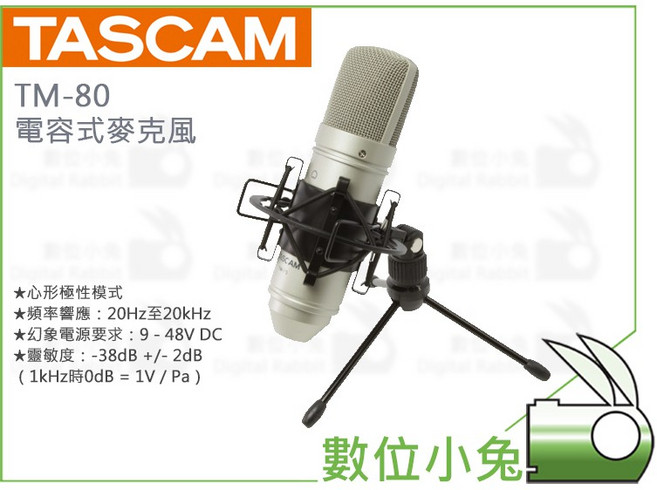 TASCAM TM-80 電容式麥克風 麥克風 錄音 收音 MIC 附 防震架 桌面支架