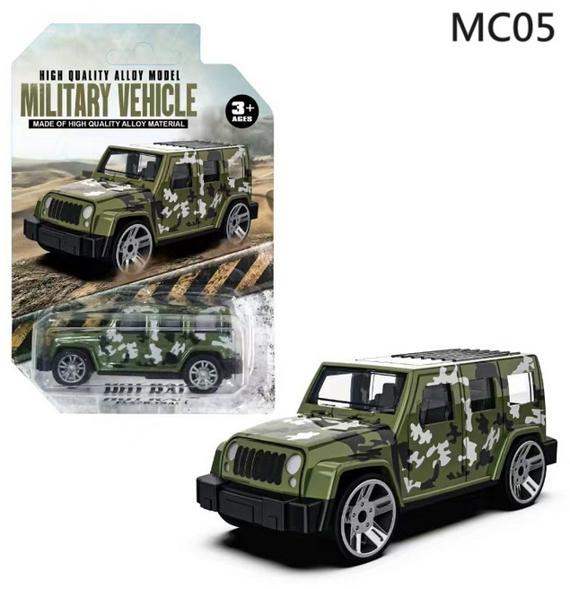 合金小汽車1/64模型車系列 合金材質 精緻收藏, 迷彩越野車-MC06帶迴力, 1個