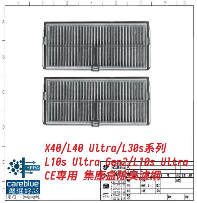 可藍 濾網 適 追覓 X40/L40 Ultra/L30s /L10s Ultra Gen2/L10s Ultr, 1個, 2只