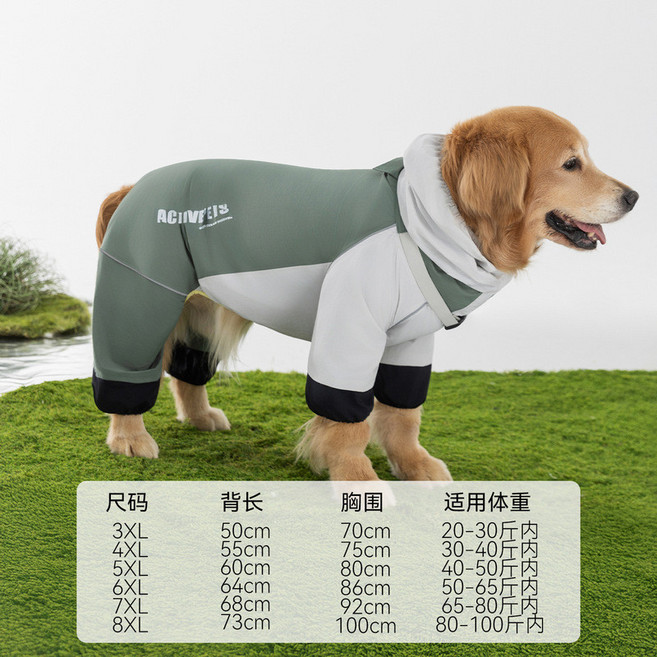 ACTIVELPETS 寵物雨衣全包大型犬拼色雨天遛狗防水四腳大狗狗衣服, 彌雅白, 1個