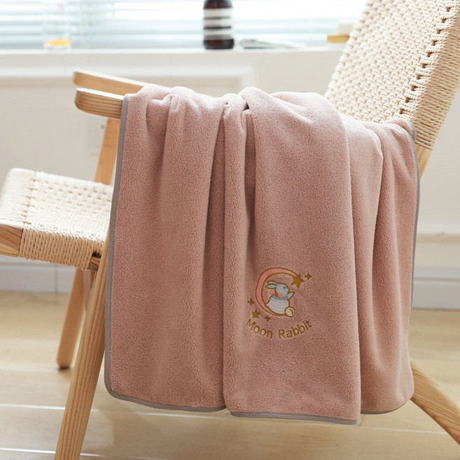 Moon Rabbit 月兔刺繡柔軟親膚吸水速乾面巾, 嫩粉色 70*140cm, 1個