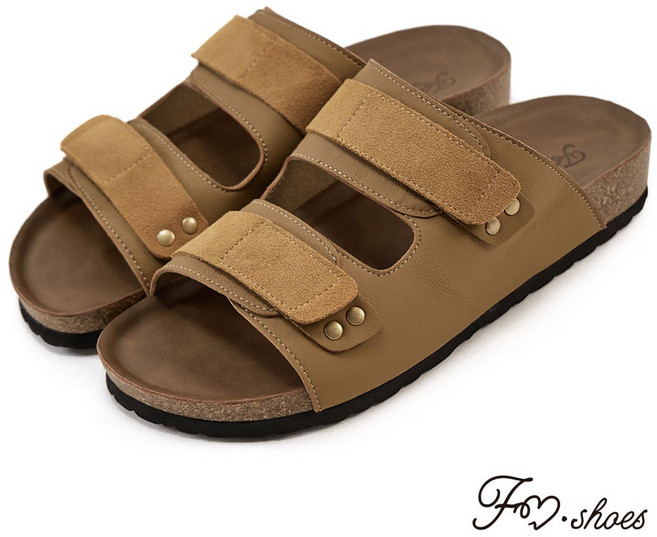 FM SHOES 真皮雙帶減壓拖鞋, 黃, 37