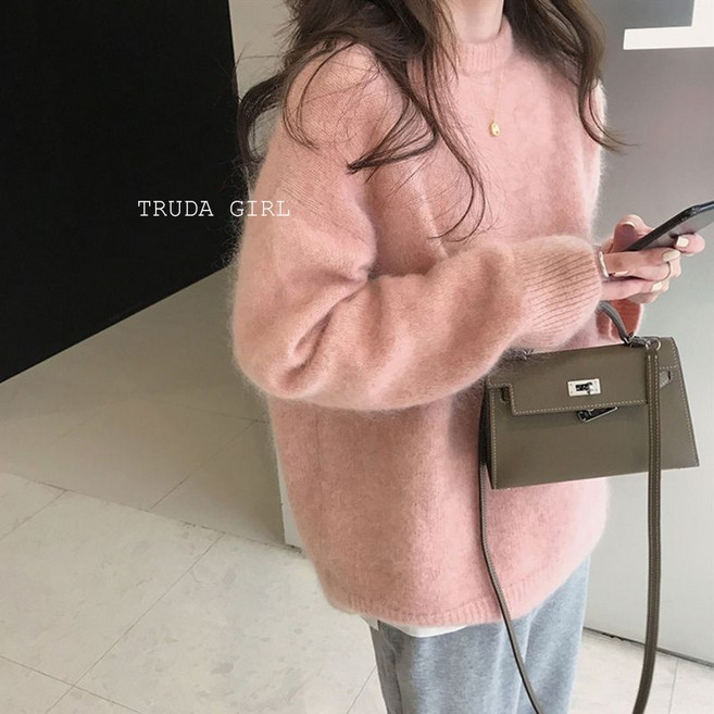 《杜達女孩》澎澎雲朵六色混羊絨針織毛衣 長袖圓領 柔軟寬鬆厚款女