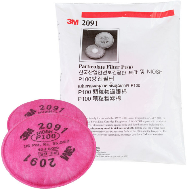 3M P100級防粉塵濾棉 2091 過濾棉片, 粉色, 2個