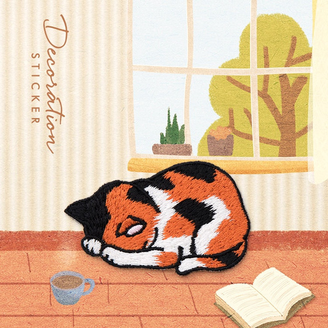 貓咪刺繡布貼 熨燙布貼 手帳貼, 1個, 貓咪躲貓貓-花咪5.5CM*3.3CM