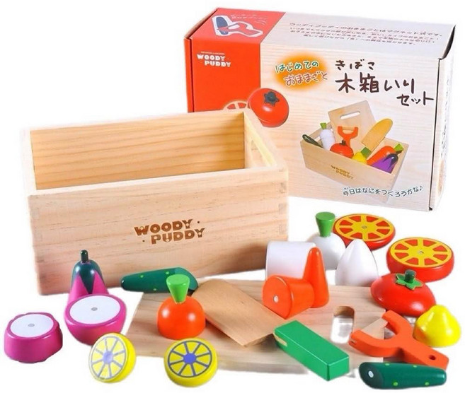 WOODY PUDDY 木製家家酒玩具 角色扮演遊戲 安全無毒材質 附木箱收納, 多色混合, 1套