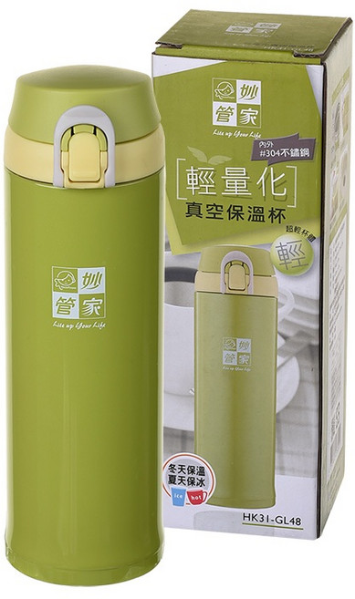 妙管家輕量化真空保溫杯470ml 304不鏽鋼保溫瓶, 1個, 綠色