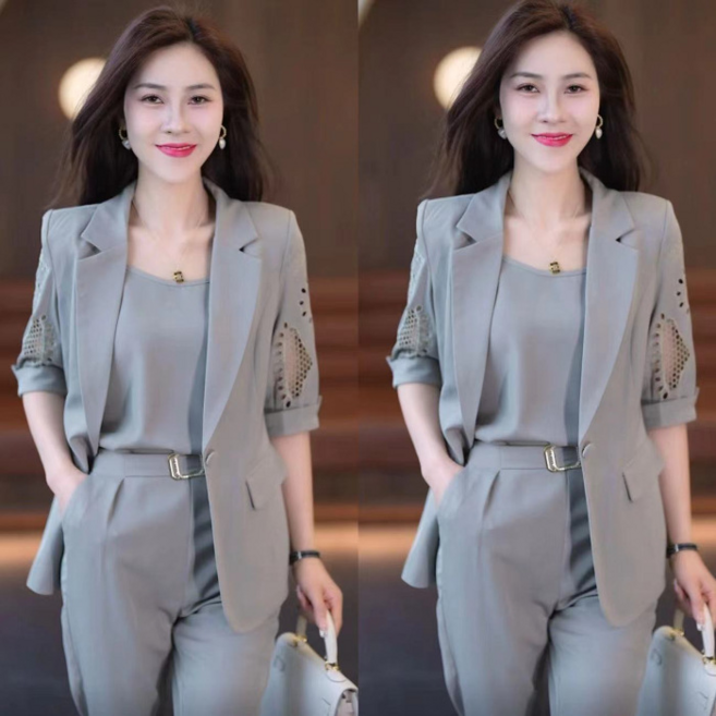 職業西裝三件套女 夏季薄款顯瘦時尚套裝