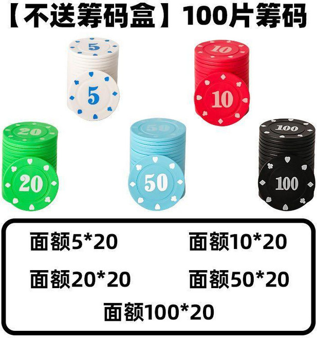 籌碼麻將棋牌全套金花獎勵德州打撲克防水雙面加厚幣, 5+10+20+50+100無盒, 1個