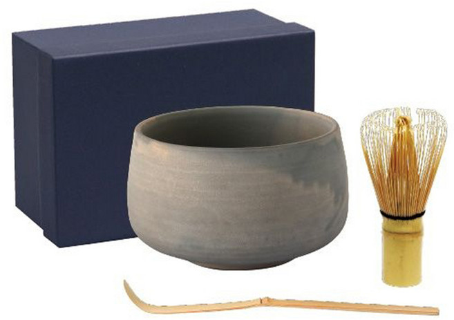 Aika 藍花 哈薩米 抹茶陶瓷碗 13.5x20x8.5cm + 茶筅 + 茶杓 3件組, 1個, 金彩釉