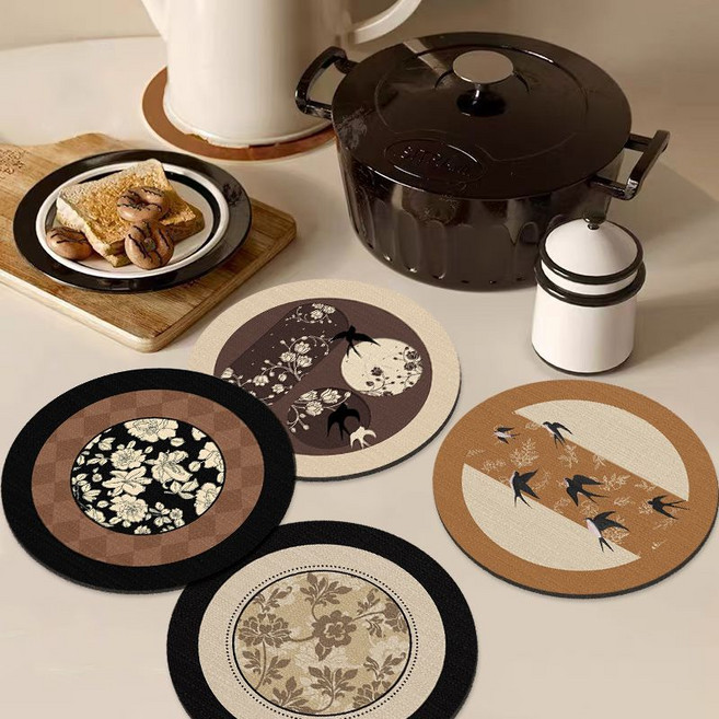 中古風杯墊 吸水防滑隔熱墊 耐髒速乾家用茶杯墊, 4件套裝 型號:MB4 - B0262 - 57, 1個