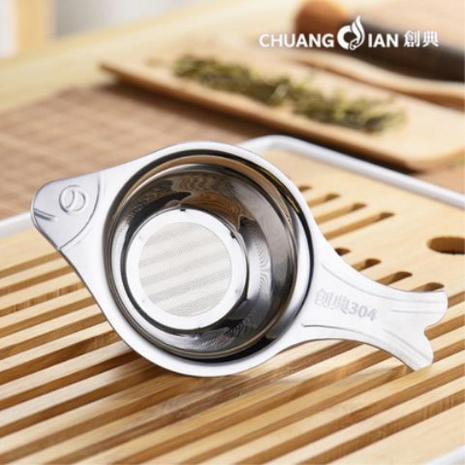 茶葉過濾網 304不鏽鋼茶具茶葉過濾網功夫茶漏器茶濾創意茶隔濾茶器茶道配件, CD-289 304 招財魚茶漏, 1個