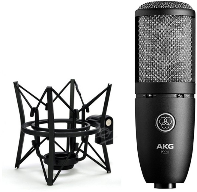 AKG P220 一英吋大振膜電容式麥克風 - 選配附進口5米麥克風線優惠組合, 黑色