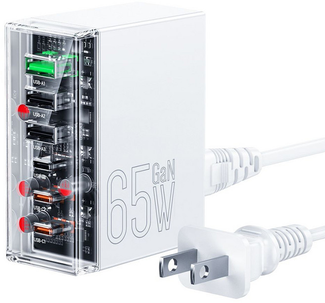 65W氮化鎵GaN 供電怪獸 PD/QC/TYPE-C 六孔輸出桌上型延長線快充充電器, 白, 1個, 120cm