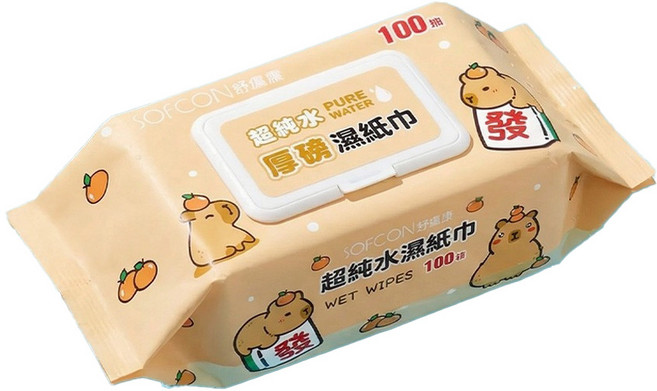 SOFCON 舒膚康 厚磅濕紙巾 超純水 100抽, 3個, 100張, 7g