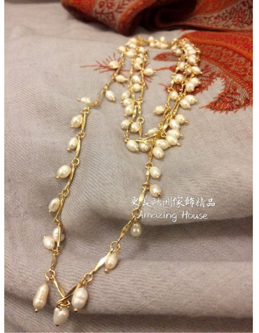 古典時尚天然珍珠項鍊 米粒珍珠長鍊