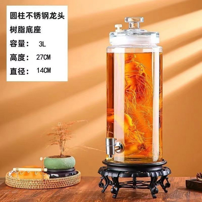 【開發票/統編】玻璃泡酒瓶 釀酒容器 加厚無鉛密封 一帶排氣 5斤瓶, 瓶子+不銹鋼龍頭+樹脂高底座,一帶排氣一5斤瓶, 1個