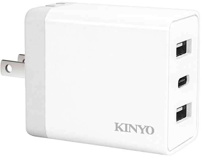 KINYO 雙USB+TypeC充電器 CUH-5355 三孔充電器, 白色, 1個
