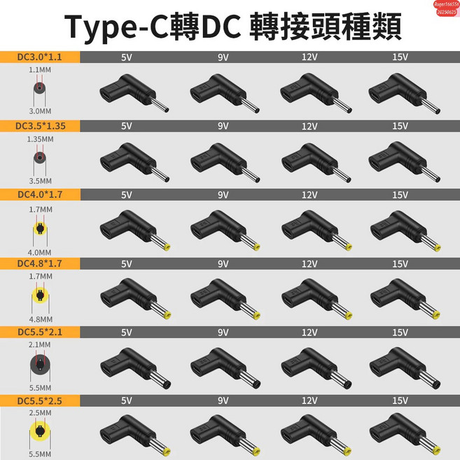 生活家 Type-C 轉 DC 轉接頭 5V/9V/12V/15V PD 轉接頭, 1個, PD轉DC4.0*1.7 5V/15W