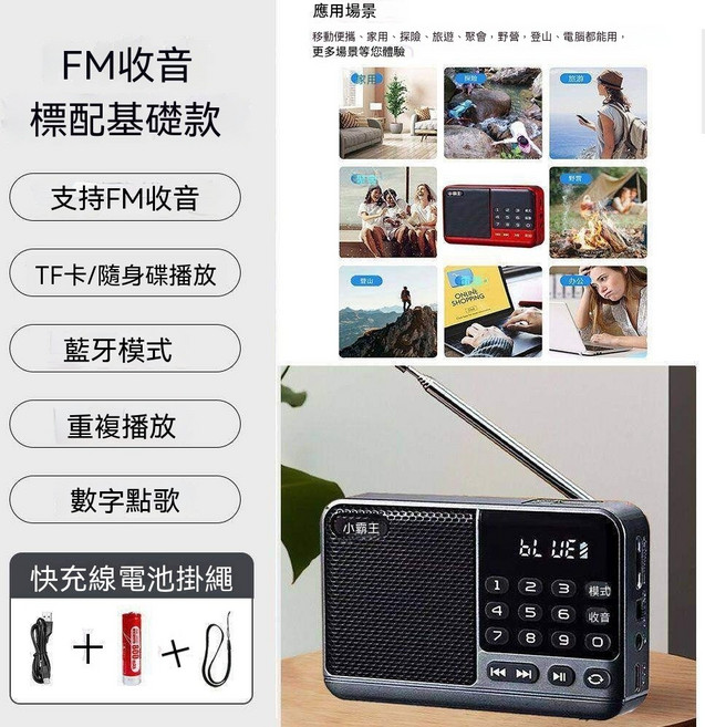 小霸王 S59 FM藍牙收音機 MP3播放器, 灰色