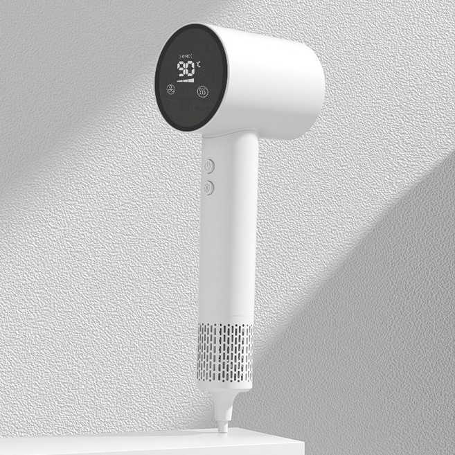 LED顯示幕觸屏吹風機大風力靜音家用高速電吹風大功率負離子風筒, XM02英規1.8米單風嘴, 珍珠白